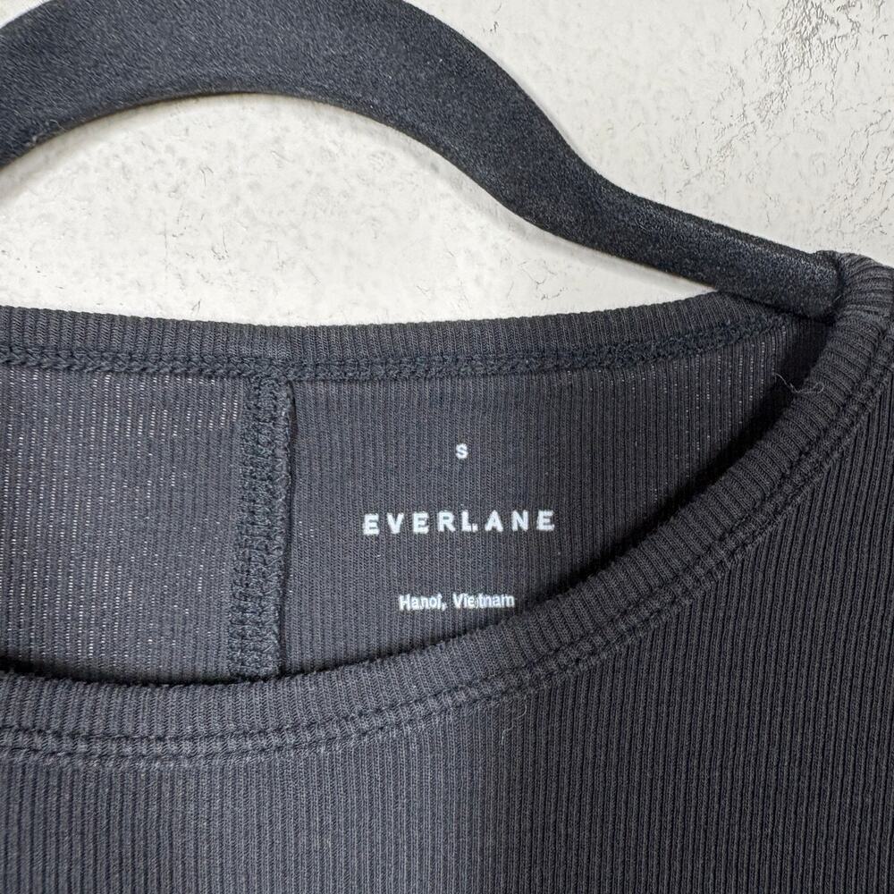 Everlane Size Small The Luxe Rib Long-Sleeve Tee Black Cotton Blend Stretch - Picture 8 of 9